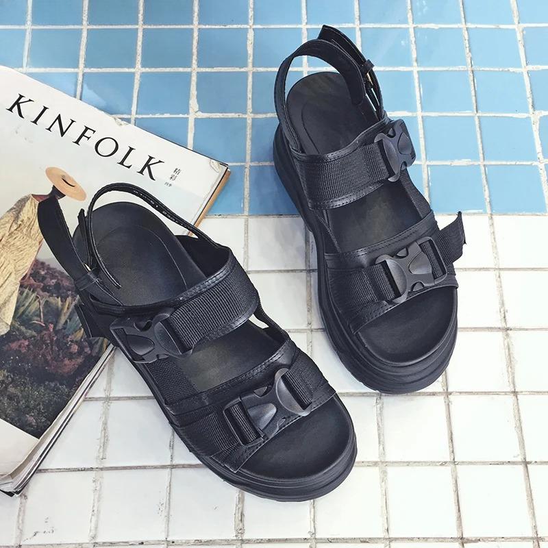 Fashion Women 8cm Platform Sandals New Women Wedge High Heels Shoes Women Buckle Leather Canvas Summer Wedges Woman Sandal Zapatos Mujer