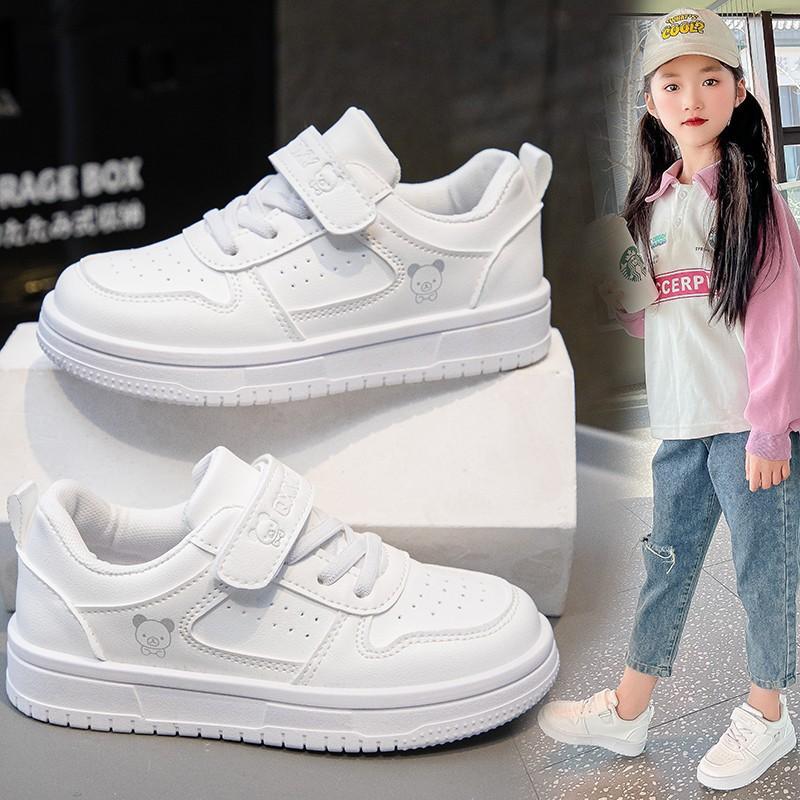 2025 Spring and Autumn Little White Shoes Girls' Children's Sneakers New Leather Surface Waterproof Boys' Board Shoes Casual Students