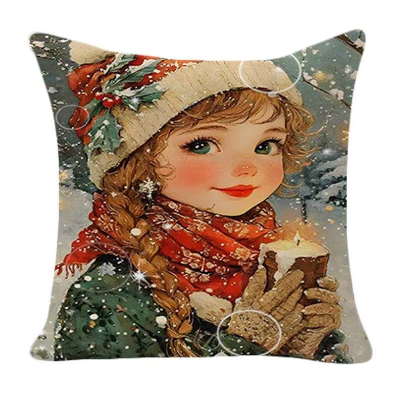 Christmas Pillow Cover Linen Print New Office Sofa Cushion Decoration Home Pillow Cover