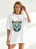 Oversized T Shirt Black Leopard With Game Day Sunglasses Print Casual Streetwear For Women