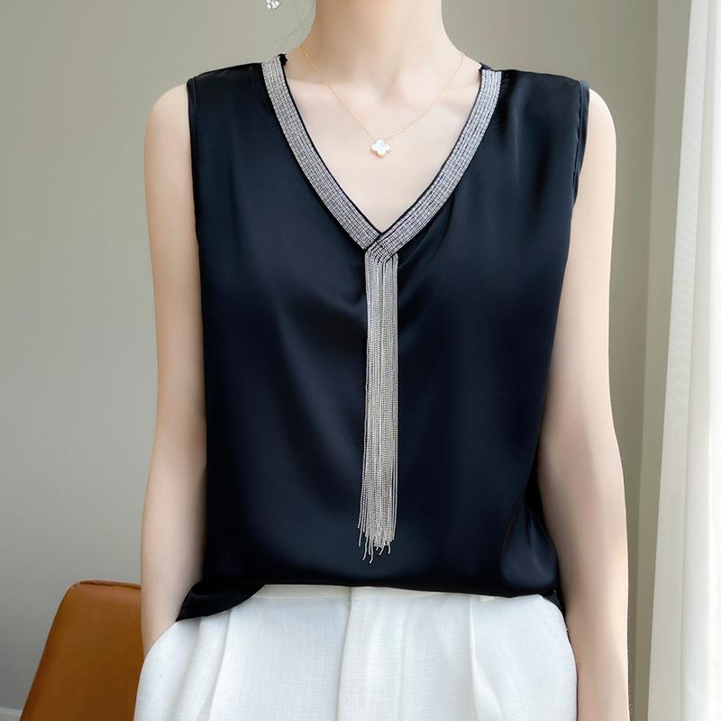 

Атласный жилет из уксусной кислоты с драпировкой и V-образным вырезом для женщин, летний без рукавов на бретелях, свободный, модный топ для костюма 5XL