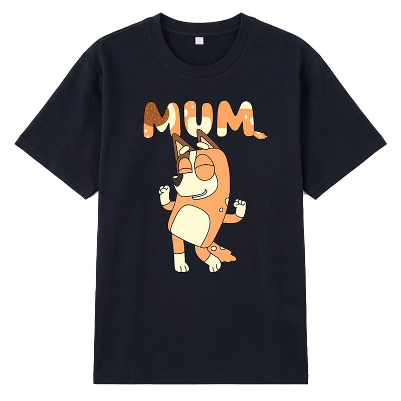 Asian Size Men Black Print T-shirt Bluey Mum Dance No-Cut Transfer Paper Print Cotton Tshirt