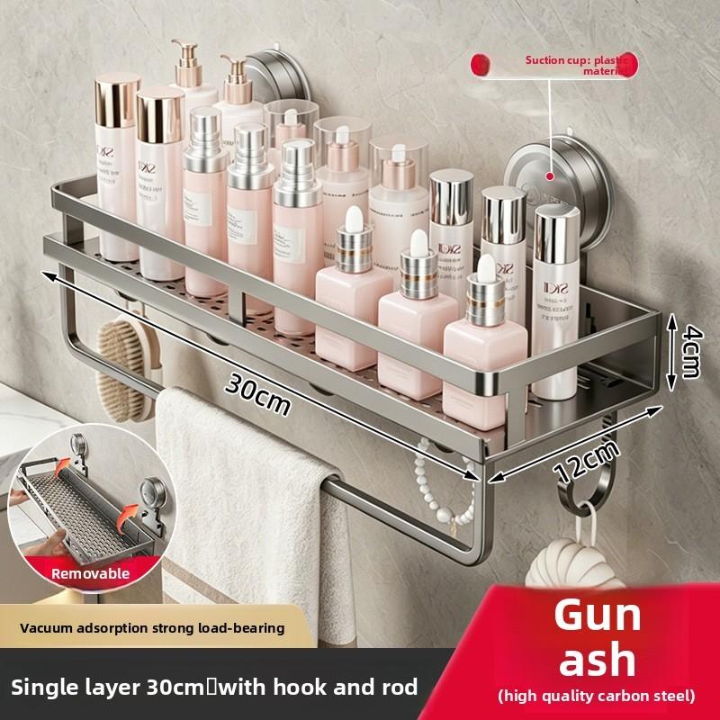 Wall Mount Suction Cup Towel Rack With Hooks For Bathroom Shower And Vanity Use