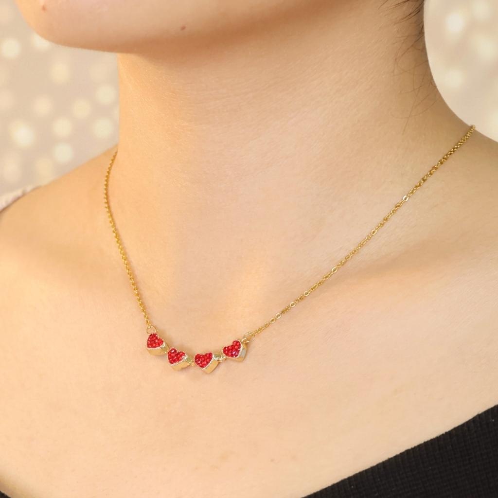 Fashion Jewelry 18K Gold Plated Clover Necklace  Valentine's Day Gift  Stainless Steel Heart Necklace for Girls