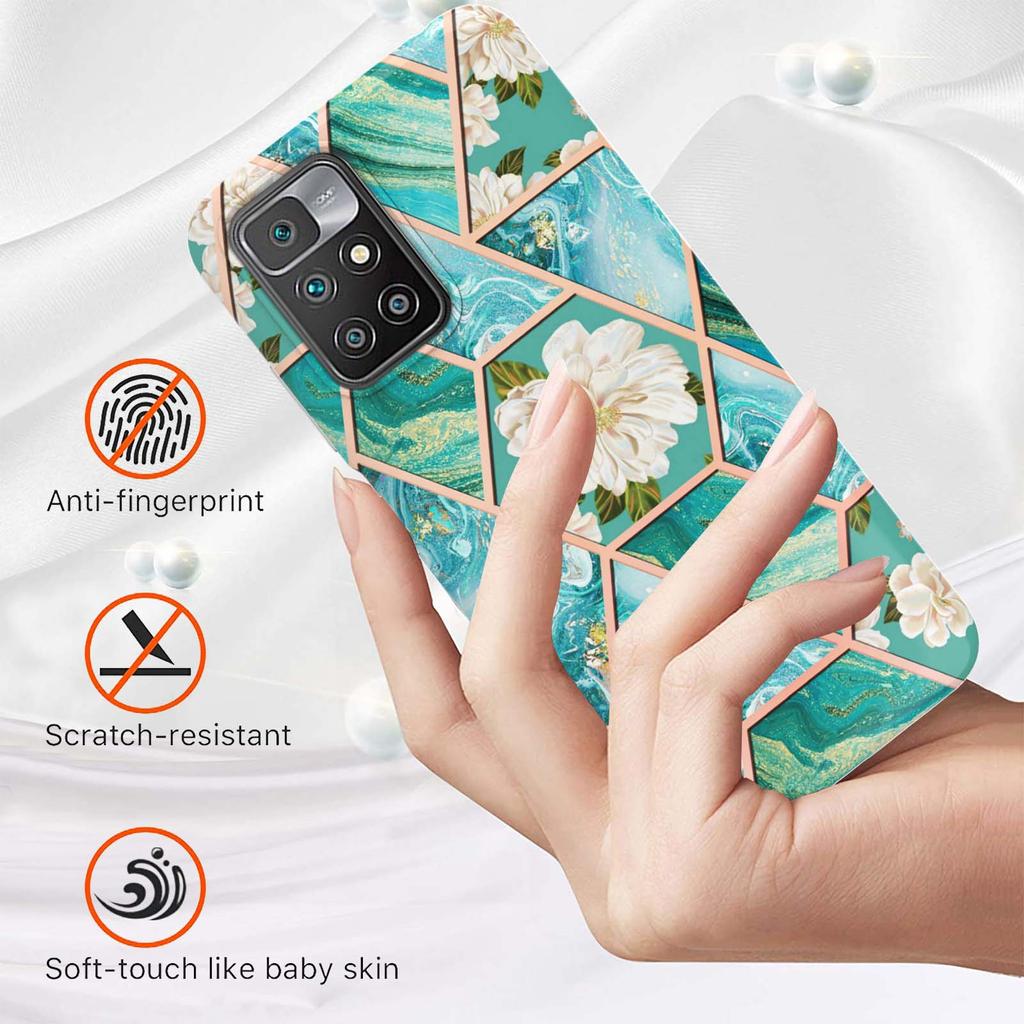 Golden Border Grid Marble Flower IMD Ultrathin Phone Case for Xiaomi Redmi Note 11S,Redmi Note 11 4G,Note 12 Pro 4G,Xiaomi 11T,Redmi 10,Poco X3 NFC...
