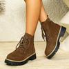 Round Toe Booties 2025 Winter New Lace-up British Style Plus Size Platform Martin Boots for Women