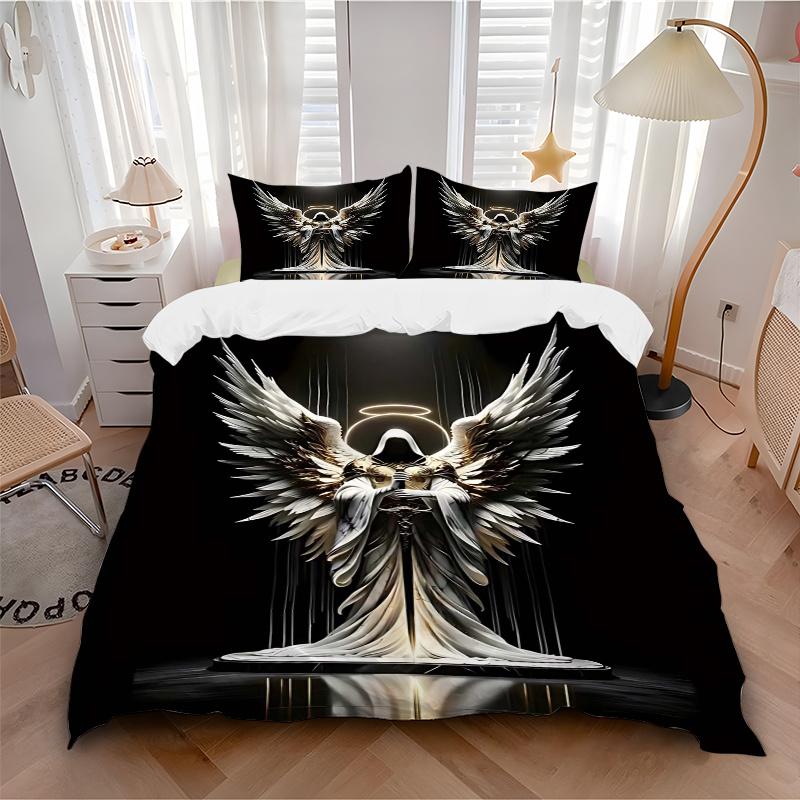 

3pcs Angel Wings Bedding Set with One Quilt Cover and Two Pillowcases, Perfect for Bedroom Decor and Guest Rooms, Featuring Anime Cartoon Design 135x200cm