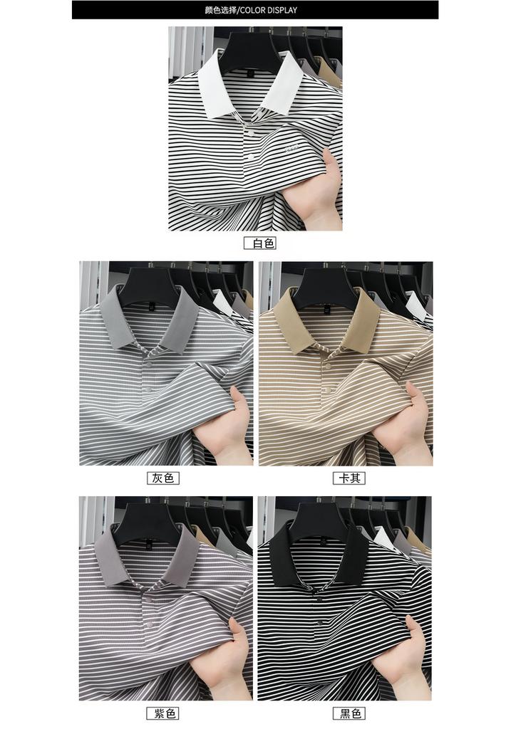 Ice Silk High Elasticity Men's Daily Color Woven Casual Polo Shirt with Extremely Simple Texture