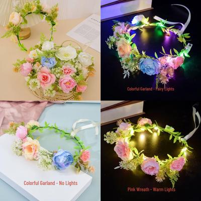 Mori-Style Glowing Flower Crown: Bridal, Child & Adult Headdress for Festivals, Photography & Night Markets with Flashing Headband