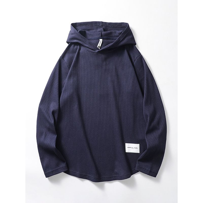 Waffle American Retro Fall Pullover Hooded Sweatshirt Navy Blue 3XL