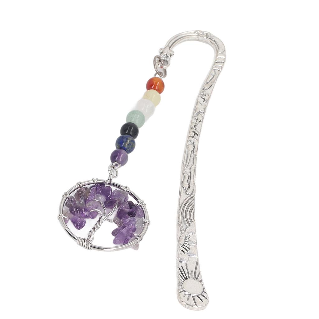 Chakra Crystal Bookmark Innovative Exquisite Decorative Vintage Metal Bookmark for Student Office Birthday Present Amethyst