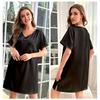 Womens Plus Size Ice Silk Sleep Dress Lightweight V-Neck Short Sleeve Nightgown Home Comfort