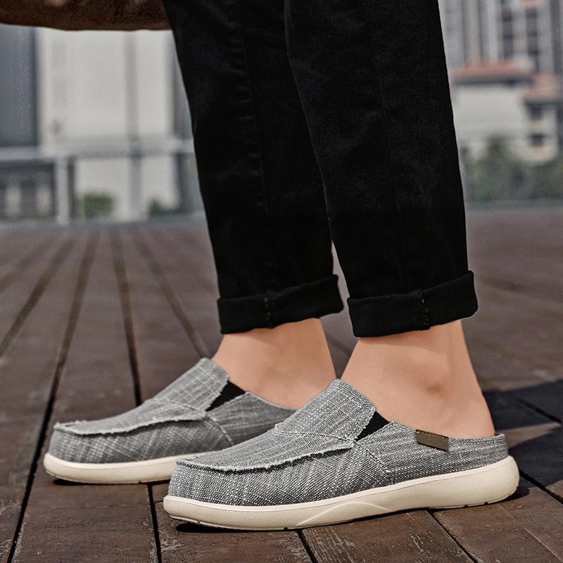 Summer large size 47 men's half-drag canvas shoes casual fashion versatile lazy one-pedal old Beijing casual shoes men