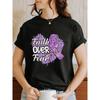 Faith Over Fear Print T-shirt, Short Sleeve Crew Neck Casual Top For Summer & Spring, Women's Clothing