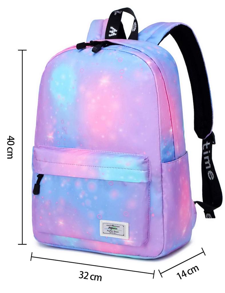 Mygreen Backpack for Elementary School Starry Sky Pattern Girls, Lightweight, Water-Repellent, (Purple)