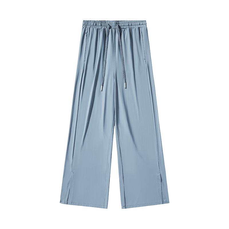 Women's Ice Silk Wide-Leg Pants: High-Waist, Floor-Length, Slimming Slit, Lightweight, Sun Protection for Summer