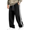 Pantaloni de trening largi pentru bărbați, căptușiți cu fleece, tricotaj greu, dungă contrastantă laterală, șnur, croială largă, casual, sport