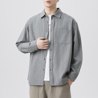 Neues Japanisches Retro Frühling Herren Reines Baumwolliges Flauschiges Langarmhemd Amerikanisches Arbeitshemd