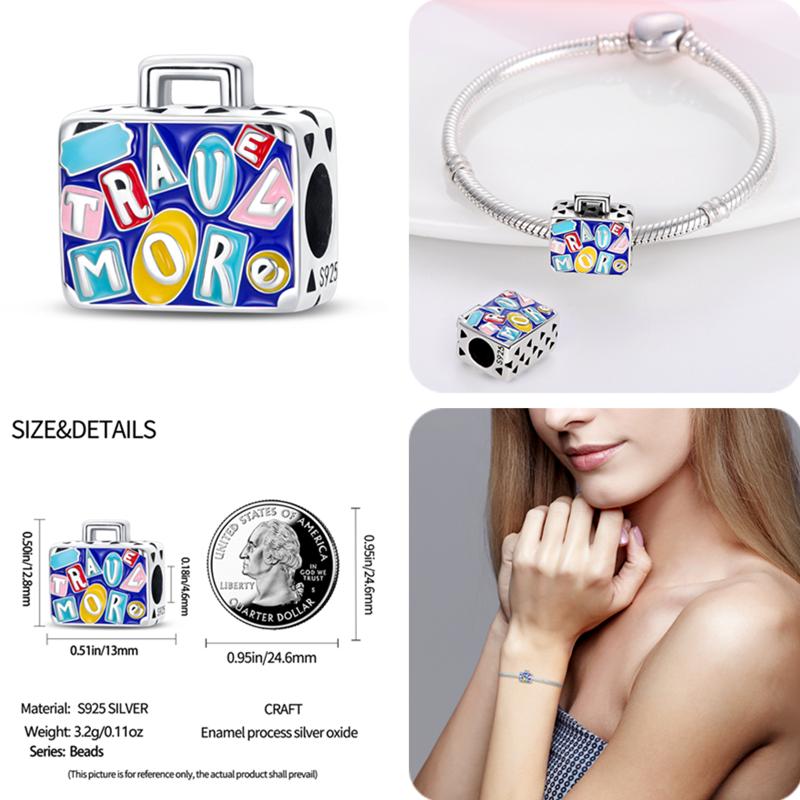 Charms 925 Fit 3MM Bracelets Earth Plane Bead Air Balloon Travel Camera Pendant DIY Jewelry Making
