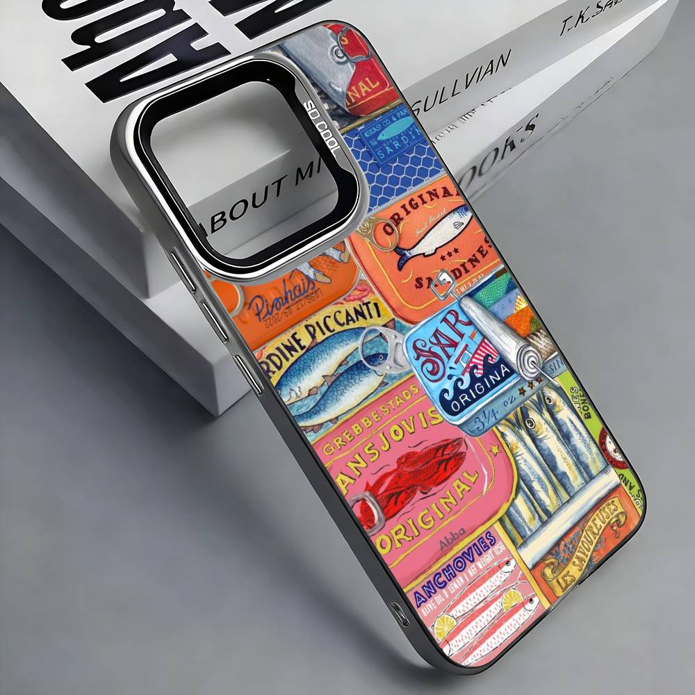 Sardines Fish Art Canned food Phone Case For iPhone 17,16,15,14,13,12,11 Plus,Pro Max,Colored Silver Phone Case