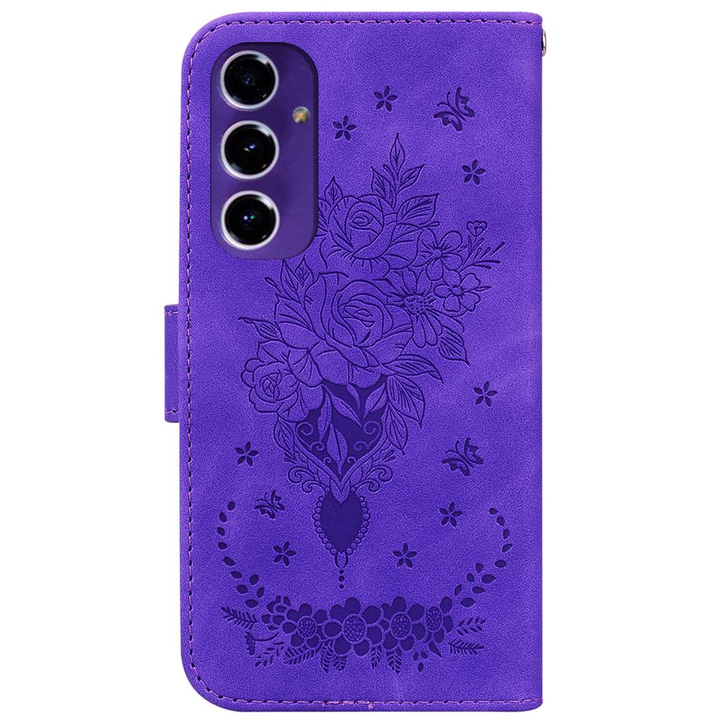 Wallet Phone Stand Case for Samsung Galaxy S24 FE PU Leather + TPU Phone Cover with Butterfly Flower Imprinted Pattern