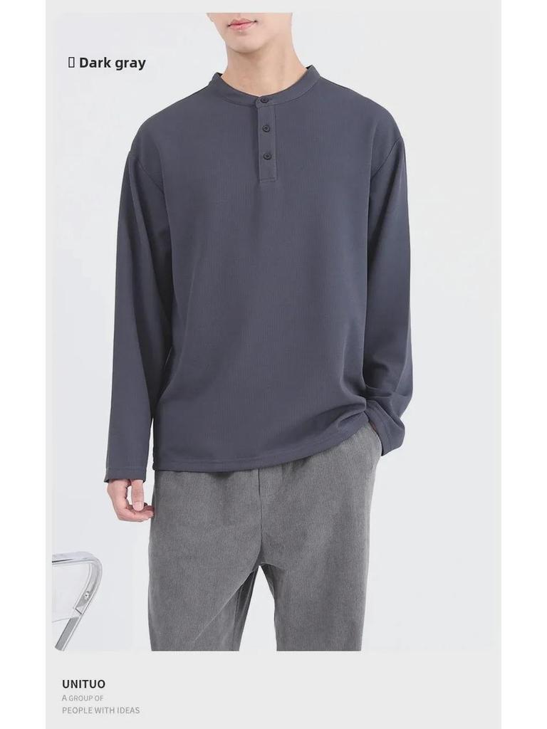 Men's Trendy Waffle Henley Long-Sleeve Casual Shirt