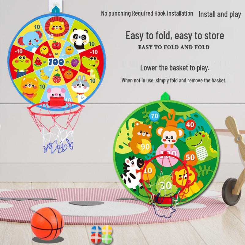 Kids' Educational 2-in-1 Basketball Hoop & Dartboard Indoor Sports Toy
