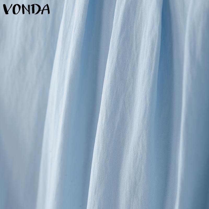 VONDA Women Summer Short Sleeve Lace-up Waist Ruffled Hem Casual Blous