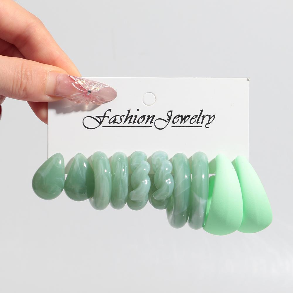 Korean Fashion 5Pair Geometric Acrylic Earrings for Women Retro Colorful Resin Circle Wate Drop Hoops Jewelry Set Birthday Gifts