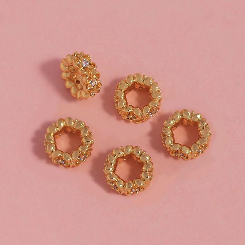 18k Gold Plated Zircon Rose Spacer Beads with Large Hole Rhinestone, DIY Jewelry Making Accessories