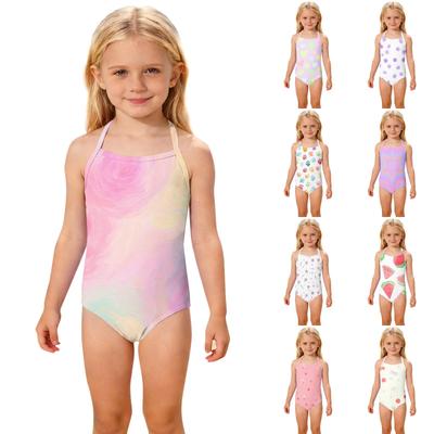 Girls One Piece Swimsuit Floral Print Halter Neck Adjustable Straps Lightweight Quick Dry Fabric Swimwear for Summer Beach Pool