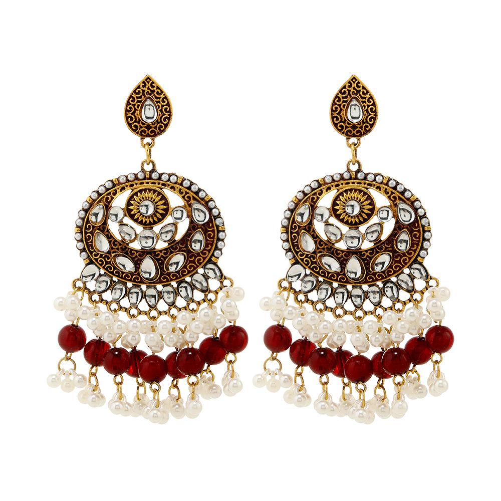 Серьги в этническом стиле, бусины из риса в богемном стиле, декоративные серьги с жемчужной бахромой, серьги, гвоздики красный