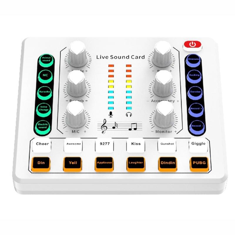 

Звуковой микшер с изменением голоса Микшер Звуковая карта для телефона Игры Караоке Студия Прямая трансляция Запись Подкаст белый