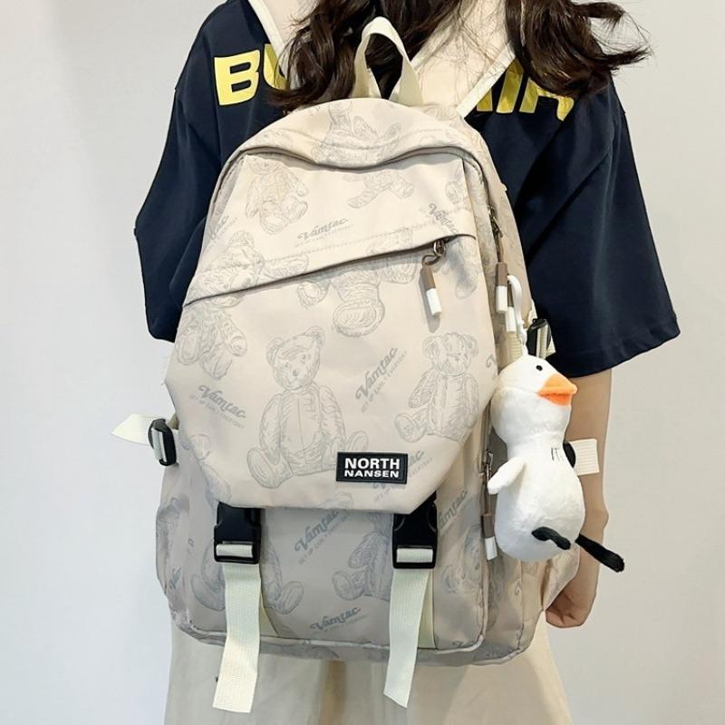 Printed Cute Bear Schoolbag Junior High School Student Female Versatile Backpack Male Large Capacity Wind Backpack Female Middle School Student