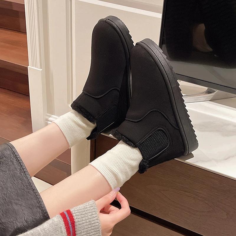 Women's Ankle Boots 2024 New Solid Color Classic Winter Slip-on Women's Casual Ankle Boots Botas Femininas Plush Warm Snow Boots