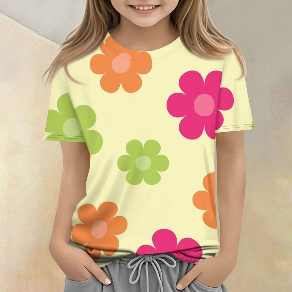Children's Printed Round Neck Short Sleeved Casual T-shirt