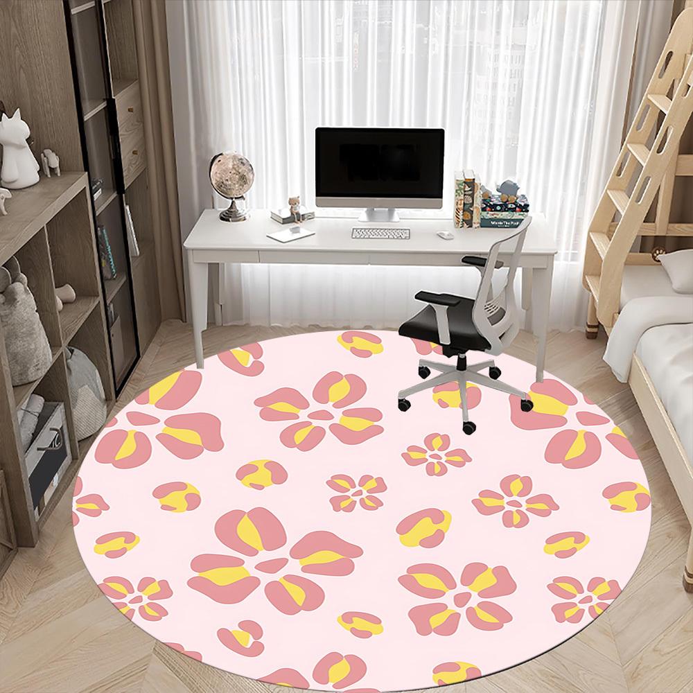 1 Stück Rundteppich mit Blumenmuster für das Büro, Teppich für Büro, Gaming, Leichte runde Bodenmatte yy260205010
