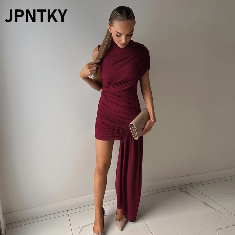 JPNTKY Damen Mode Sommer Frühling Einfarbige Drucke Rundhalsausschnitt Ärmellos Lässige Kleider