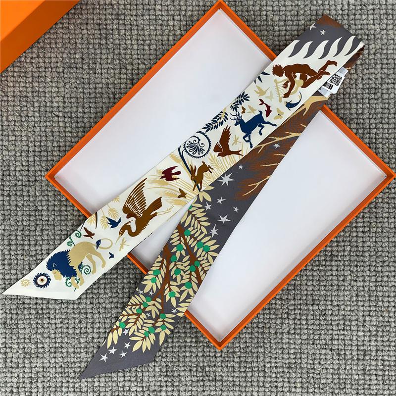 POBING Cashew Print 18m/m Twill Silk Scarves Women Luxury Brand Scarf Bag Ribbons Tie Head Scarf Small Long Skinny Scarf 86*5CM