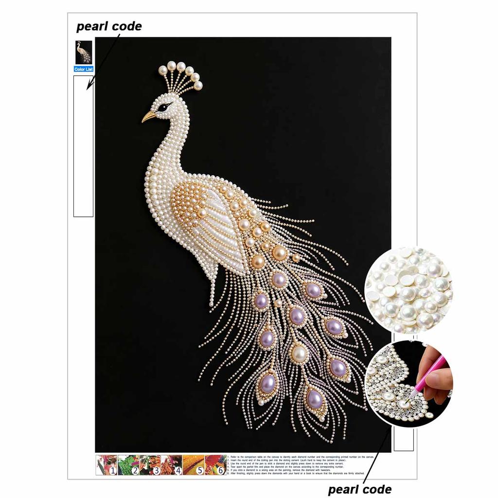 DIY Pearl Diamond Art Painting kits for Adult and Beginners, Majestic Peacock Sparkling Painting Craft Home Wall Decor Handmade Gift