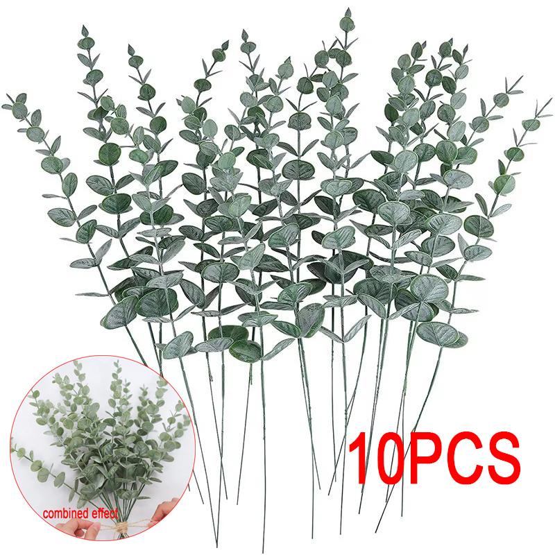10PCS Artificial Plants Eucalyptus Leaves Green Leaf DIY Flower For Home Decoration Wedding Party Floral Bouquets Fake Plant FH7