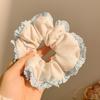 Large Korean-Style Blue Bow Lace Scrunchie Hair Accessory