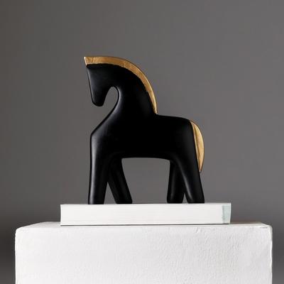 Modern Abstract Horse Sculpture Black Matte Polyresin Living Room Table Décor Accent (20 Cm)