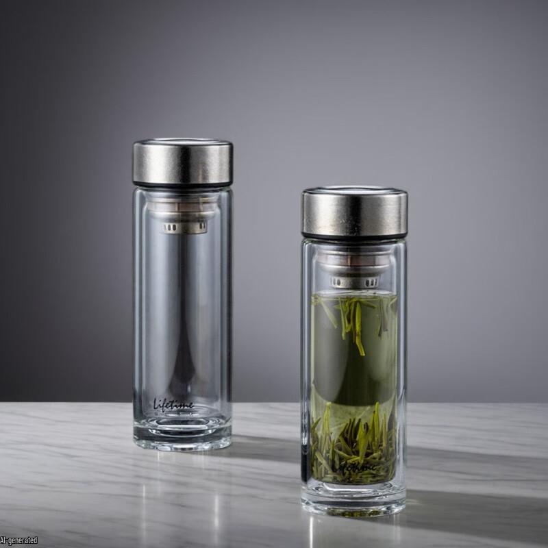 Double-Wall Insulated Glass Tea Cup with Titanium Filter
