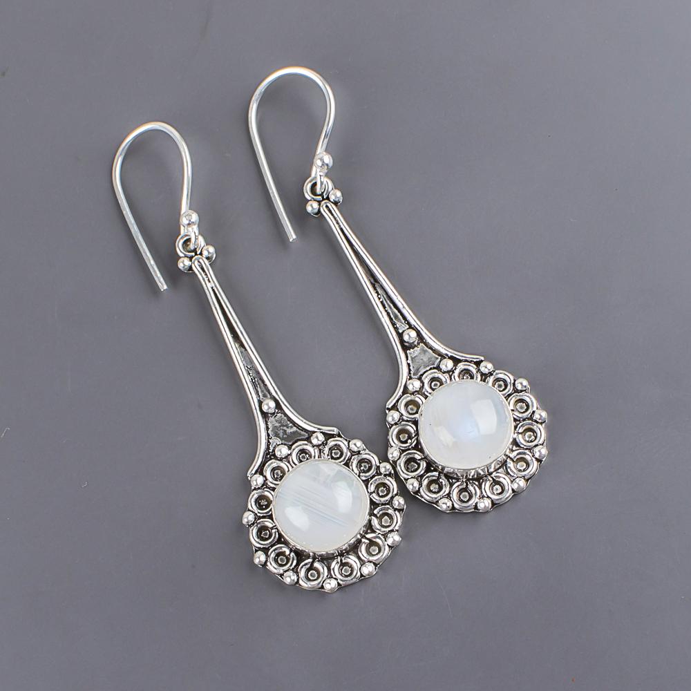 AAA+ Rainbow Moonstone Jewelry, 925 Solid Sterling Silver Earrings Jewelry, Handmade Earrings Gemstone Jewelry For Her