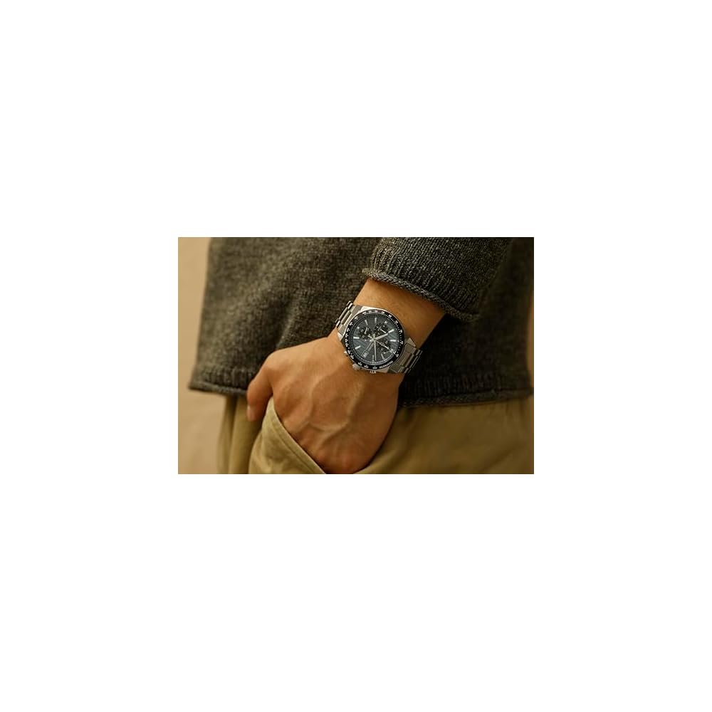 Seiko Selection SBTR041 Men's Quartz Chronograph Watch Blue Gray Dial Black Stainless Steel