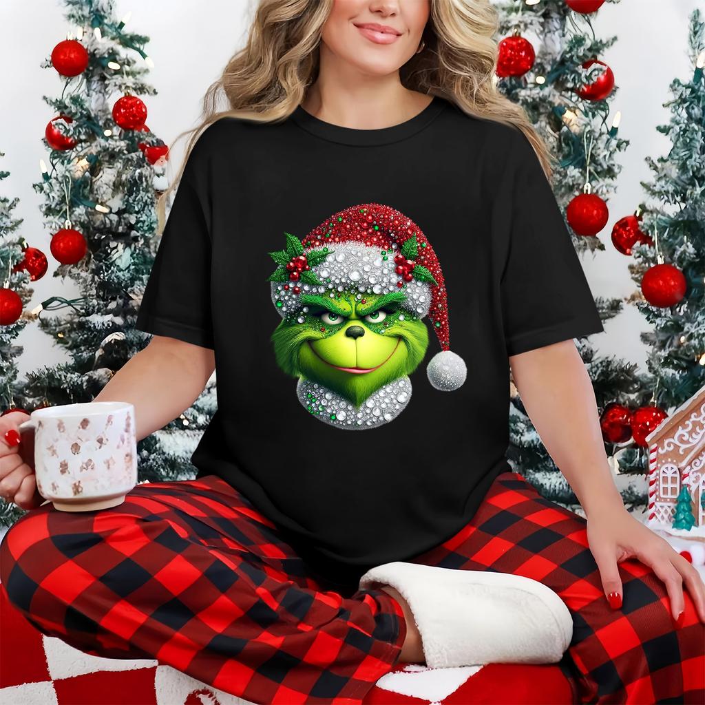 Kortermet topp for kvinner, avslappet, med trykk, rund hals, pullover