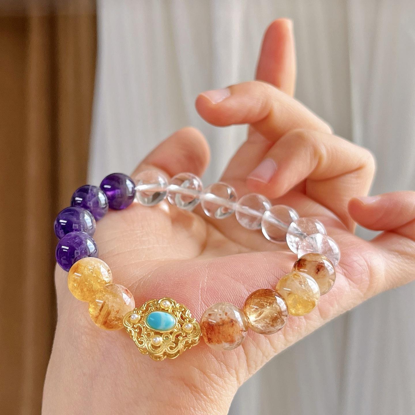 Natural White Crystal Honey Milk Cover Yellow Tower Crystal Amethyst Contrasting Color Bracelet Bracelet.