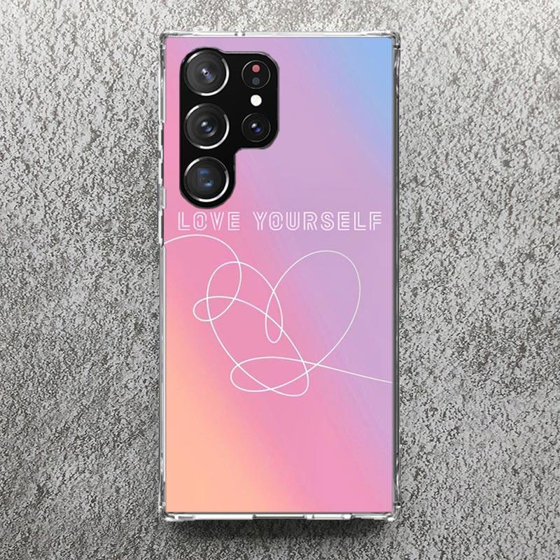 Love Yourself Flower Heart Line Kpop Phone Case For Samsung Galaxy S25 S24 S23 Ultra S22 Plus S21 S20 FE S10 + S25Ultra S24U Sof