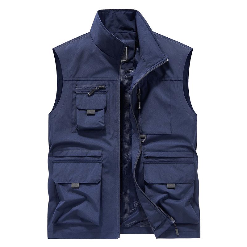 

Men s Outdoor Quick-Dry Multi-Pocket Vest with Stand Collar - Plus Size Available 4XL Темно-синій